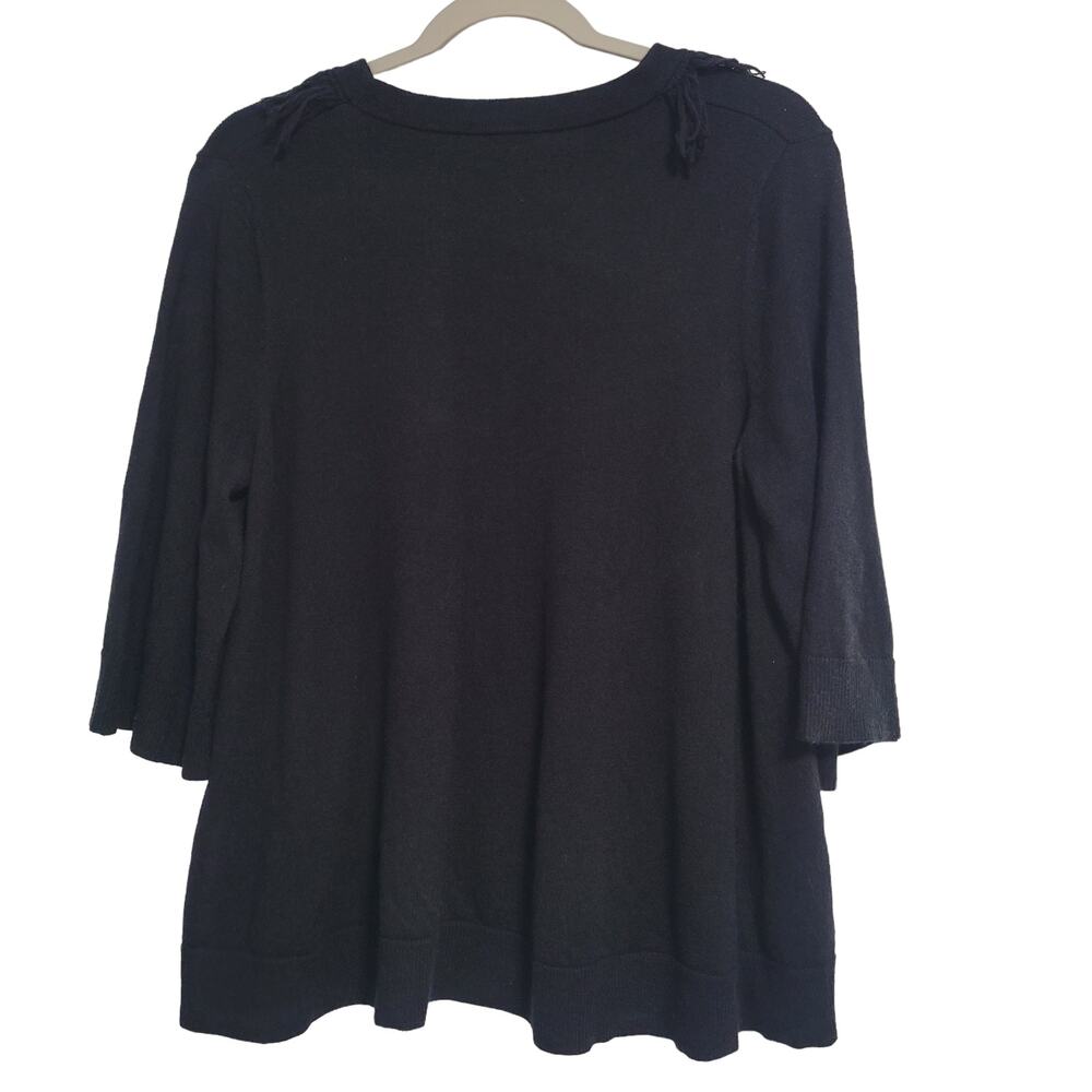 NWT Kate Spade Black NY Broome Fringe 3/4 Sleeve Pullover Sweater Size Medium - Picture 4 of 6